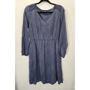 Patagonia Shallow Moon Dress M Smolder Blue Tencel Lyocell Midi Pockets Smocked